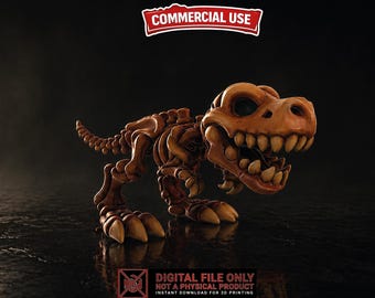 T Rex Skeleton STL 3MF Digital File, Articulated Dinosaur 3D Print Model, One Color Commercial Use