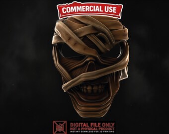 Halloween Mummy Skull STL 3MF File, Single Color 3D Print, Spooky Skull Decor, Digital Download, Commercial Use