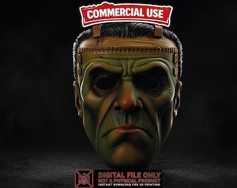 Halloween Frankenstein Mask STL 3MF, Single Color 3D Print File, Horror Costume Mask Digital Download, Commercial Use