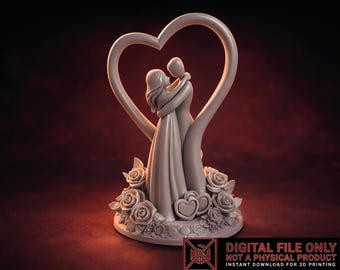 Valentine Couple Statue STL OBJ | Romantic Heart Sculpture 3D Print | Love Figurine Digital Download for Valentine