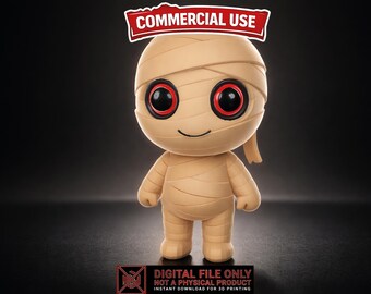 Halloween Cute Mummy 3D Print, Single Color Mummy STL 3MF File,  Kawaii Monster Figurine, Commercial Use