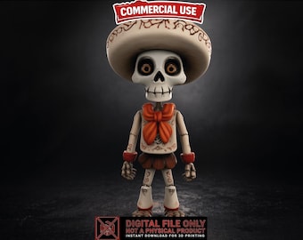 Day of the Dead Skeleton , Sugar Skull Mariachi 3D Print File, Dia de los Muertos Decor, Commercial Use