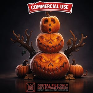 Stacked Halloween Pumpkin STL, Jack-O-Lantern 3D Print File, Spooky Pumpkin Decor, Single Color 3D Model, Commercial Use