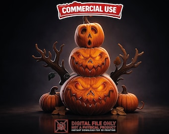 Stacked Halloween Pumpkin STL, Jack-O-Lantern 3D Print File, Spooky Pumpkin Decor, Single Color 3D Model, Commercial Use
