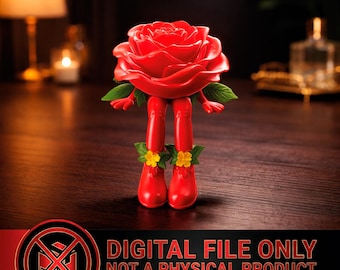 Rose Flower Figurine 3D Print STL OBJ | Cute Floral Character Sculpture | Valentine Gift Decor