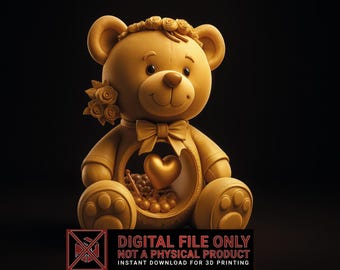 Golden teddy bear STL & OBJ 3D print file. Cute collectible bear design