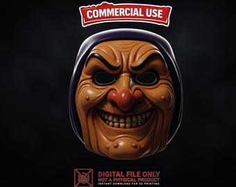 Halloween Mask STL 3MF, Single Color 3D Print File, Creepy Witch Face Wall Decor, Digital Download, Commercial Use