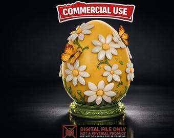Floral Easter Egg STL File, Daisy Butterfly 3D Print Decor (Digital Download)