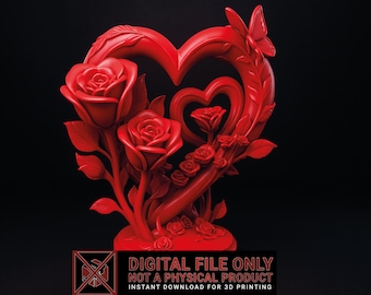 Heart Rose 3D Print STL OBJ | Romantic Love Sculpture | Valentine Decor | Wedding Gift | Floral Heart Home Decor