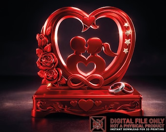 Valentine Heart Couple STL File | Romantic Love Sculpture 3D Print | Wedding Gift Decor | STL OBJ Digital Download