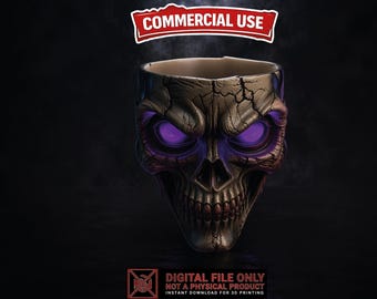 Halloween Skull Planter STL 3MF, Single Color 3D Print File, Gothic Skull Pot, Digital Download, Commercial Use