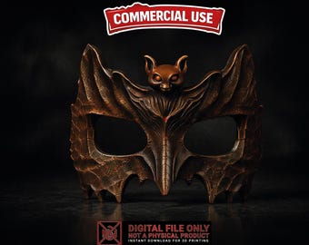 Bat Mask STL, Halloween Single Color Mask 3D Print File, Masquerade Costume 3MF Download, Commercial Use