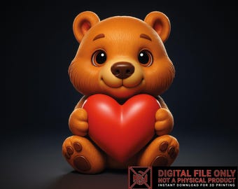 Valentine Bear 3D Model STL OBJ | Cute Heart Teddy Bear | Love Gift 3D Print | Valentine Decor