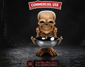 Halloween Skull Bowl Holder STL 3MF, Single Color 3D Print File, Candy Bowl Skeleton, Commercial Use