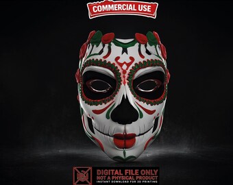 Day of the Dead Skull Mask File, Sugar Skull Mask for 3D Printing, Digital Download, Commercial Use