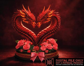 Valentine Dragon Heart STL OBJ | Romantic Dragon Sculpture 3D Print File | Fantasy Love Gift | Digital Download