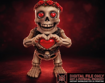 Cute Skeleton Heart STL OBJ | Gothic Valentine 3D Print File | Skull Love Figurine | Dark Fantasy Decor | Digital Download