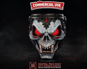 Single Color Halloween Skull Mug STL 3MF, Horror Cup 3D Print File, Gothic Tumbler, Commercial Use