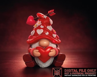Valentine Gnome STL File for 3D Printing | Cute Love Gnome Figurine | Heart Gnome STL OBJ | Valentine Decor Digital Download