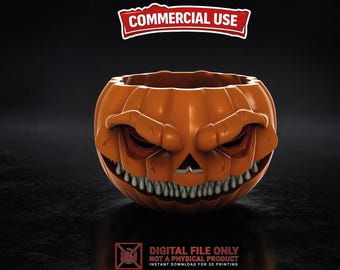 Halloween Pumpkin Bowl STL 3MF, Single Color 3D Print File, Scary Jack O Lantern Candy Bowl, Commercial Use