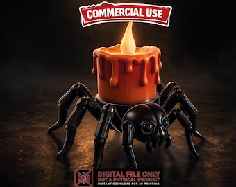 Halloween Spider Candle Holder STL 3MF, Single Color 3D Print File, Gothic Decor, Commercial Use