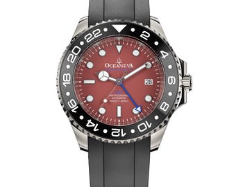 Oceaneva Deep Marine Forscher VI 6000 m GMT Automatikuhr - Titan Grad 5, weinrotes Zifferblatt