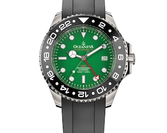 Oceaneva Deep Marine Forscher VI 6000 m GMT Automatikuhr - Titan Grad 5, grünes Zifferblatt