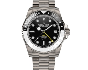 オーシャネヴァ ディープマリン エクスプローラー GMT オートマチック 1250M チタンウォッチ - ブラック＆ホワイト セラミックベゼル