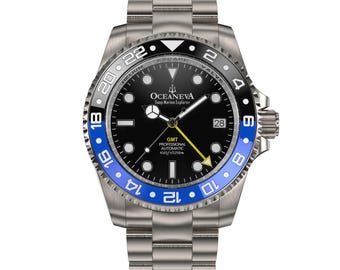 Oceaneva Deep Marine Marine Sucher GMT Automatik 1250 M Titanuhr - Blaue und schwarze Keramiklünette