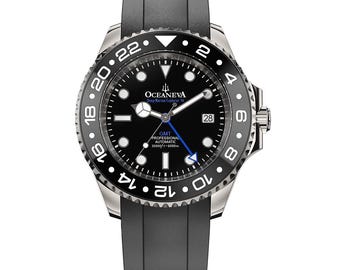 Oceaneva Deep Marine Forscher VI 6000 m GMT Automatikuhr - Titan Grad 5, schwarzes Zifferblatt