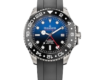 Zegarek nurkowy Oceaneva Titanium – 6000 m GMT, niebiesko-czarna tarcza