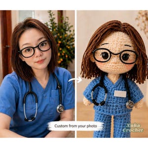Custom Nurse Crochet Doll From Photo, Handmade Meaningful Keepsake Gift, Cusomg crochet doll