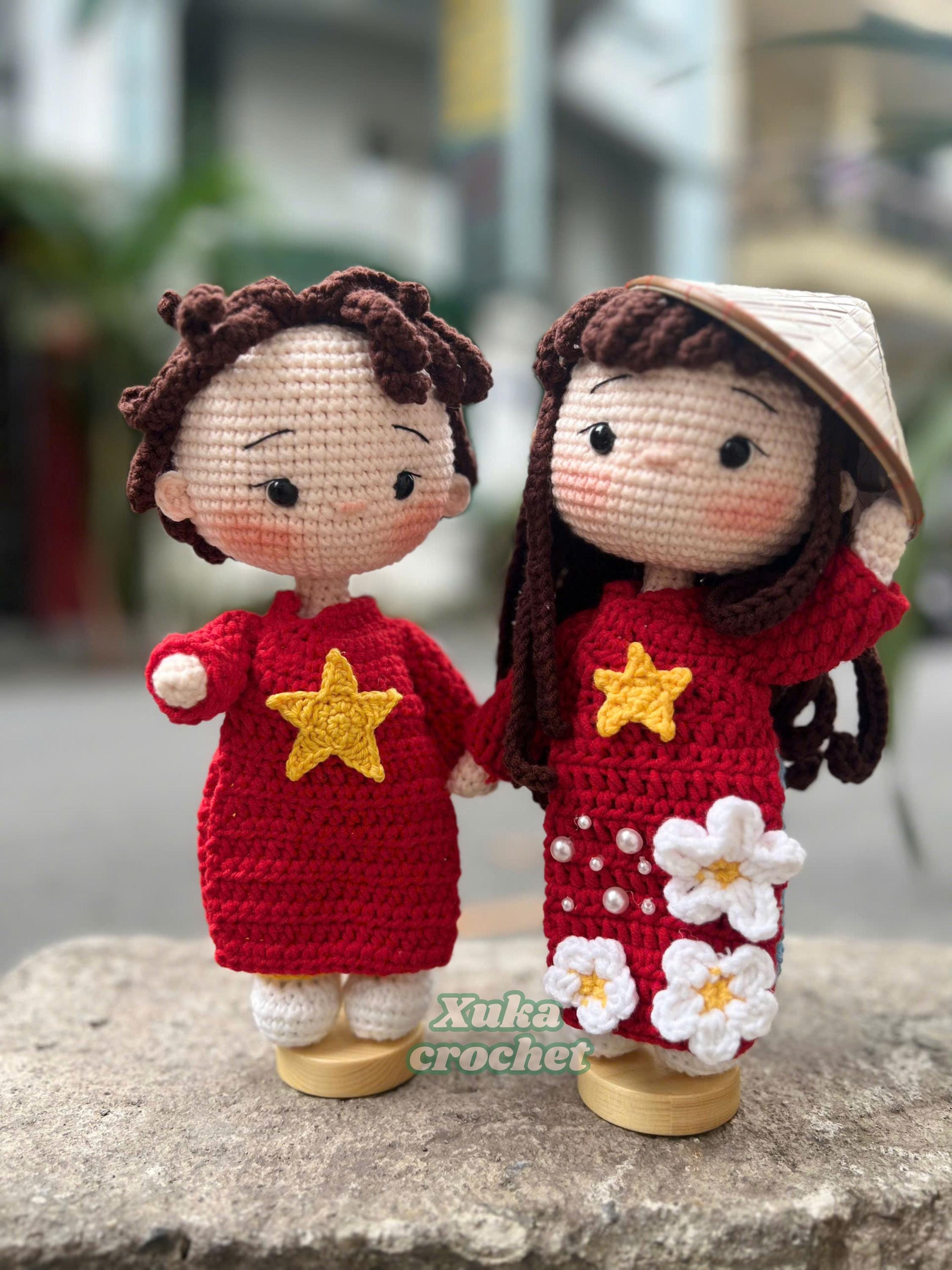 handmade❤️ペアドールちゃん❤️ Crochet Vietnamese Couple Dolls – Handmade Ao Dai & Non La
