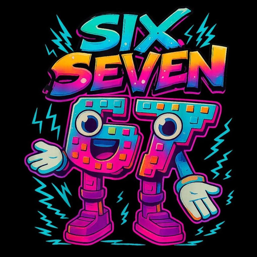 67 Six Seven PNG, Funny Number Meme Brainrot, Cartoon Blue Digits ...