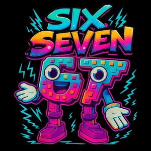 67 Six Seven PNG, Funny Number Meme Brainrot, Cartoon Blue Digits Characters, Teens Kids Gamer Humor, Classroom Math Joke, Transparent