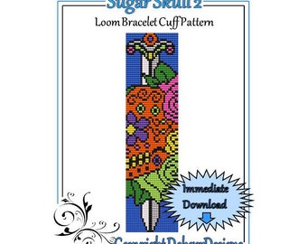 Bead Pattern Loom(Bracelet Cuff)-Sugar Skull 2