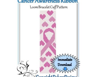 Bead Pattern Loom(Bracelet Cuff)-Cancer Awareness Ribbon