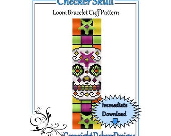 Bead Pattern Loom(Bracelet Cuff)-Checker Skull