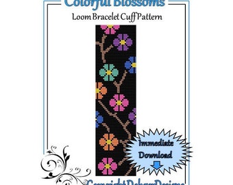 Bead Pattern Loom(Bracelet Cuff)-Colorful Blossoms