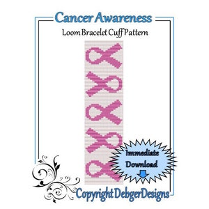 Bead Pattern Loom(Bracelet Cuff)-Cancer Awareness