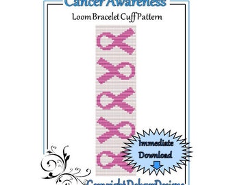 Bead Pattern Loom(Bracelet Cuff)-Cancer Awareness