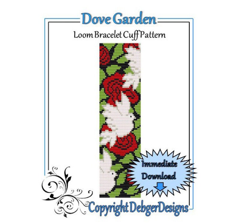 Bead Pattern LoomBracelet CuffDove Garden image 1