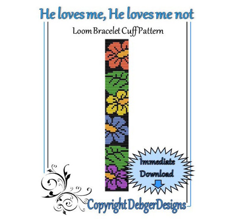 Bead Pattern Loom(bracelet Cuff)-he Loves Me, He Loves Me Not - Etsy