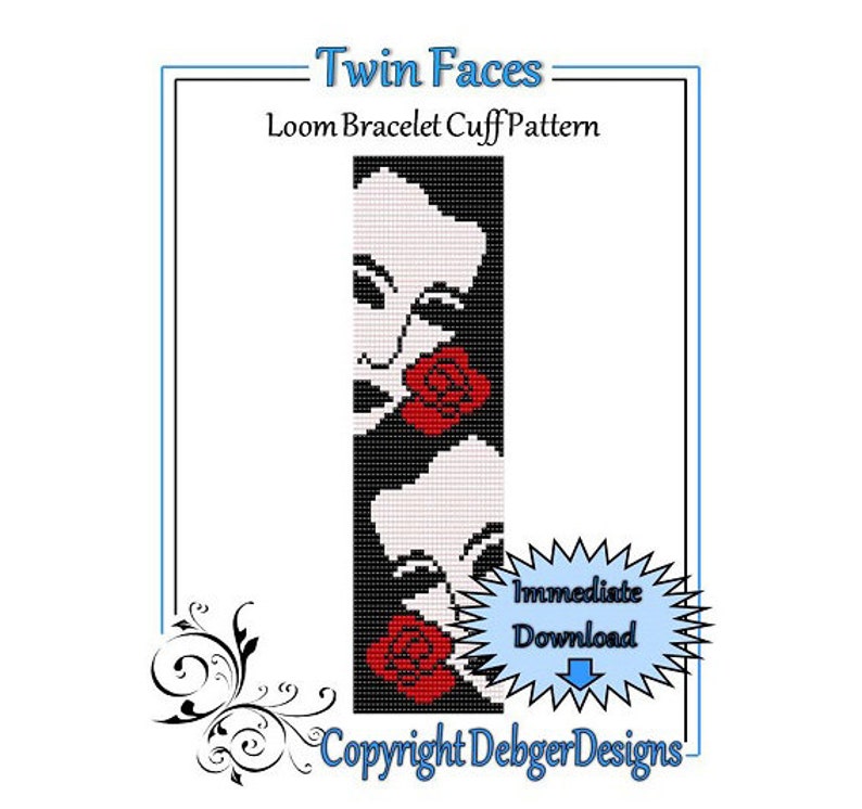 Bead Pattern LoomBracelet CuffTwin Faces image 1
