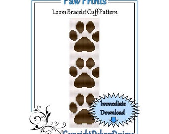 Bead Pattern Loom(Bracelet Cuff)-Paw Prints