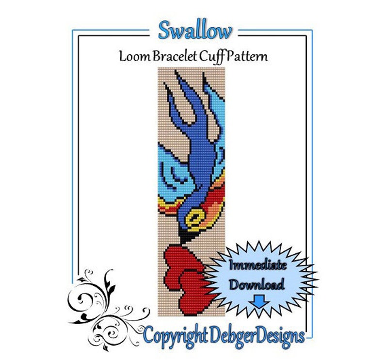 Bead Pattern LoomBracelet CuffSwallow image 1