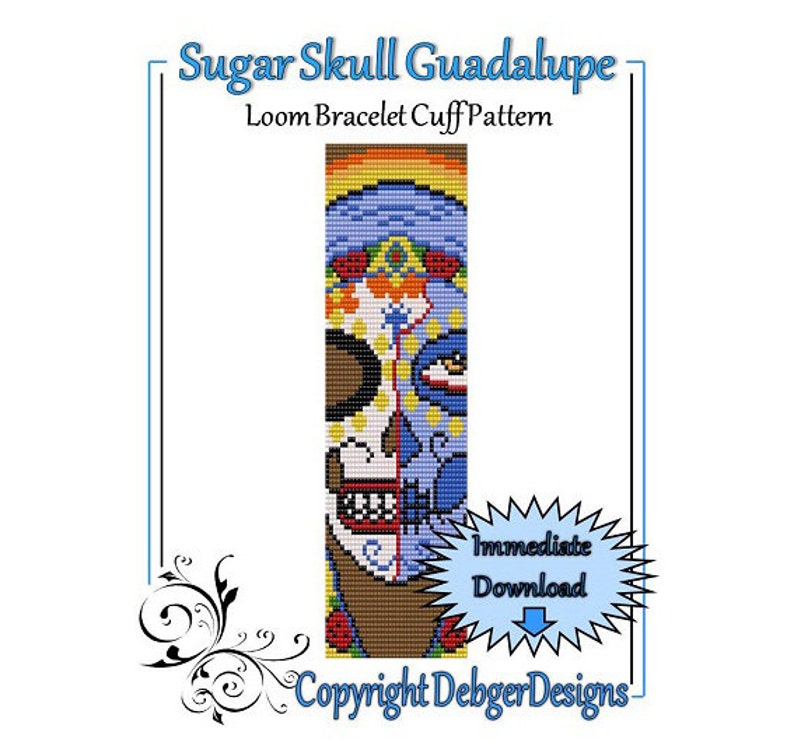 Bead Pattern LoomBracelet CuffSugar Skull Guadalupe image 1