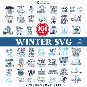 Winter SVG Bundle: 100 Designs - Hello Winter, Christmas, Sweatshirt, Snowman, Quotes (Instant Download)