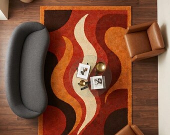 Hand-Tufted Wool Area Rug, Mid-Century Modern Abstract Geometric Carpet (70s Style)