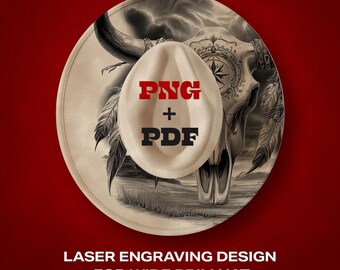 Bull Skull Hat Laser Engraving Design: Wide Brim Burning PNG & PDF files